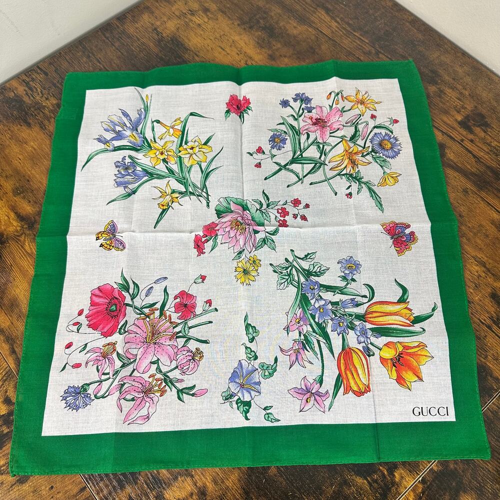 Gucci Flora Silk Square Scarves Set of 2 With Box for Neck Hair Bag Vintage